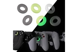 PlayVital 5 Paare Stoßdämpfer Ring für Thumbstick,Zubehör Zielhilfe für ps5/für ps4/für Xbox Series X/S/für Xbox One/360/für Switch Pro Controller/für Steam Deck(Schwarz&Weiß&Glühen im Dunkeln Grün)