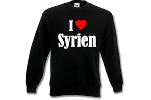 Reifen-Markt Sweatshirt I Love Syrien für Damen Herren und Kinder ... in den Farben Schwarz Weiss Blau mit Aufdruck