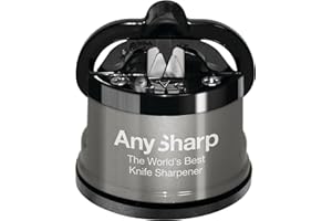 AnySharp Pro Aiguiseur de Couteaux (Métal) avec Ventouse, Métal brossé