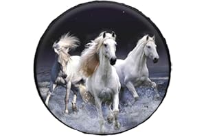 POLERO Running White Horse Wheel Cover Wheel Cover Spare Tyre Tire for SUV,RV,Trailer,Truck Wheel - Fits Entire Wheel