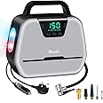REESIBI Digital Tyre Inflator Air Compressor 240V Mains and 12V Car AC DC Dual Power Supply, LED Light & Adapter Kit