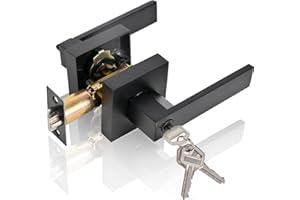 YELANGU 1 Pack Satin Nickel Door Handle Lock, Entrance Door Handles with Locks and Key, Safety Locks Cover Outer Door Handle(Black)