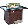 Rattan Gas Fire Pit Table with Lava Stones, Removeable Wind Guard & Lid Cover - Outdoor Table Top Fire Pit for Garden, Patio, Conservatory - FREE RAIN COVER INCLUDED (Dark Brown)