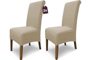 SH SCHEFFLER-HOME LIVE HOMESTYLE SCHEFFLER-Home housse de Chaise Extensible « Emma » / Lot de 2 / Beige/housse de Chaise élastique en Coton/housse Extensible Avec Bande élastique/housse de Chaise élégante