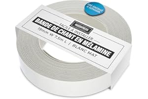 WoodPress® 19 mm Mélamine Blanc Mat Bande de Chant en Placage Préencollé – Rouleau de 7,5 m – Application à Repasser facile à faire soi-même, couvre le bord d'un panneau MDF standard