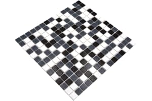 CONWIRE Azulejos de mosaico cuadrados, mezcla de blanco/gris/negro, mosaico de vidrio con efecto de puntos - 1 hoja/alfombra