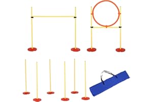 PawHut Agility Set Hunde 3-teiliges Agility-Ausrüstung für Hundetraining Steckhürdenset mit 6 Slalomstangen höhenverstellbar Hürden Sprungreifen Tragetasche Agilityset für Spiele Training