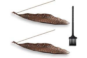 LLMtn 2 Stück Bronze Räucherstäbchenhalter Metall Blätter, Räucherstäbchenbrenner Ash Catcher,Asche Geeignet für Räucherstäbchen,ideal für die Inneneinrichtung,Meditation,Yoga,Inklusive Mini-Besen