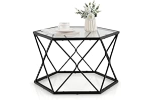 COSTWAY Stół szklany z metalową ramą, nowoczesny stolik kawowy 65 x 56 x 40 cm