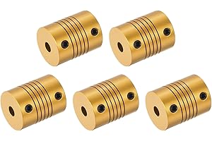 QUARKZMAN 5 Stück Flexible Kupplungen 4mm bis 5mm Aluminium Wellenkupplung L25xD20mm Klauenkupplung Gelenkverbinder für DIY Encoder Motoren 3D Drucker Schrittmotor Golden