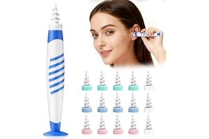 JIAONAYIYI Ear Wax Removal Kit, Ear Cleaner Ear Wax Remover, Spiral Soft Silicone Ear Wax Removal Tool with 16 Washable Tips, Ear Cleaning Kit for Children and Adults (Blue Hot Kit)