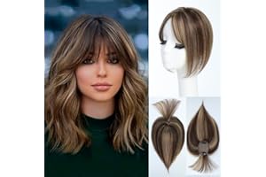 LASUNORK Topper per capelli (clip in frangia 25,4 cm, castano medio biondo misto)