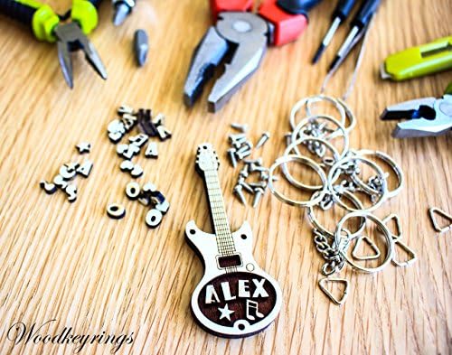 Electric guitar Keyring Personalised Handmade Wood Keyrings with Gift Box