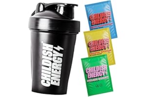 Childish Energy Drink Powder Starter Pack- Focus Boost 150mg Caffeine Drink - Clean Energy Drink Sugar Free - Pre Workout Energy Juice - Sports Running Drink - 3 Packs & Shaker