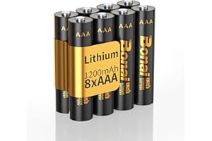 ‎BONAI BONAI Baterie litowe AAA, niewielokrotnego ładowania, 1,5 V, 1200 mAh, 8 sztuk, trwałe i szczelne baterie AAA do latarki, zabawek, pilota zdalnego sterowania