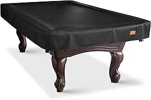 BEARCOVER Housse de table de billard en similicuir robuste, imperméable et indéchirable, pour table 2/2,4/2,7 m (2,7 m, cuir d’agneau synthétique, noir)