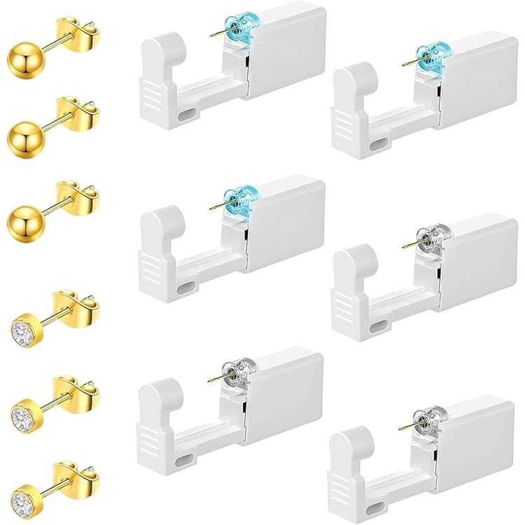 Kit De Perçage D'oreille - 8 Pistolets Jetables Avec Clous, Piercing Indolore, Pour Femmes Et Hommes, Couleur Argent