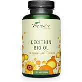 Vegavero Organic Lecithin Oil Capsules Pack of 120 - 1800 mg Sunflower Lecithin with 15% Phosphatidylcholine - Carrageenen-Fr