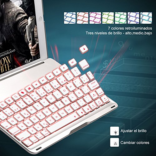 Mejor Funda con Teclado para iPad Air, iEGrow F8S 7 colores
retroiluminados delgado teclado de aluminio Bluetooth Español QWERTY
(con Ñ letra) con la cubierta protectora de la carcasa para iPad Air En
línea