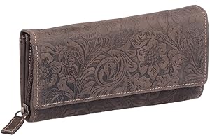 LEAS Portfel damski, prawdziwa skóra, ciemny brąz, kolekcja vintage, ciemnobrązowy, jeden rozmiar, długi portfel damski, Ciemny brąz, Taille unique, Długi portfel damski