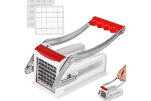 NIHUIFDPY Potato Chipper, Professional Chip Cutter, French Fry Cutters, Plastic and Stainless Steel Potato Cutter, Potatos Slicer, Includes 25/49 Holes Blades Manual Food Slicer Dicer with No-Slip Suction Base