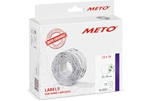 Meto Etichette per etichettatrice (22x16 mm, 2 righe, bianco, 12.000 pezzi, rimovibili, per Meto, Contact, Sato, Avery, Tovel, Samark, ecc.)