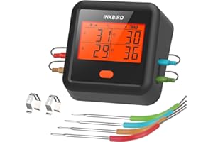 INKBIRD Thermometre Cuisine IDT-34C, Thermometre Barbecue 5.1 Met 4 sondes Bluetooth,Sonde Temperature Sans Fil avec Alarme de Température pour Fumoir Four Barbecue Grill Thermomètre