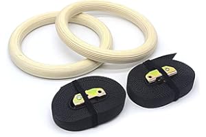 EVERGD 32mm Wooden Gymnastic Rings Adjustable Rings Hoops with Buckle Straps For Calisthenics CrossFit Strength Home Workout Muscle Training Pull Ups
