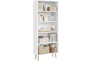 WOLTU Libreria con 5 Estantes, Estanteria para Libros de Madera, Libreria Blanca, Estante de Almacenaje para Salón, Dormitorio y Cocina, 60x24x144 cm, SK022ws