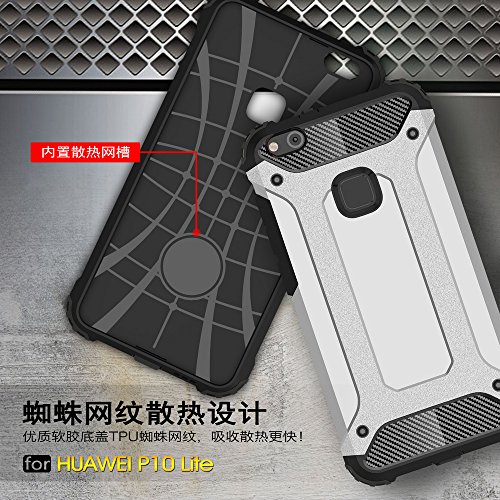 Fundas Huawei P10 lite Nova lite XINYUNEW TPU PC  Regalo Cristal Vidrio Templado  Premium Armadura H  brido caja de la armadura para el tel  fono Silicona Carcasa Case Funda para Huawei P10 lite Nova lite Oro