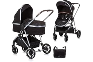 Chipolino Aura 2 en 1 - Cochecito de bebé convertible con asiento reversible hasta 22 kg, color: negro