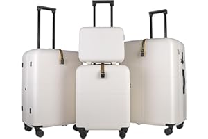 JLY Premium 4-Piece Luggage Set – Hard Shell Vanity Case, Cabin, Medium & Large Expandable Spinner Suitcases, Lightweight Polycarbonate Travel Set with TSA Lock & Waterproof Organiser – Alabaster White