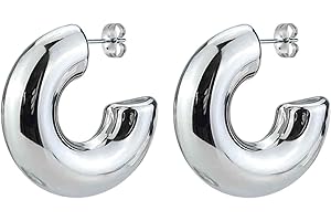 GOLDENCAT Pendientes Big Hoops, Pendientes de Aro, Aros Gruesos, Aretes de Aro Grande, Argollas Grandes, Zarcillos gruesos, Pendientes para mujer, Grosor del Aro 10 mm, Acero Inoxidable