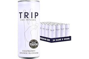 TRIP CBD Drink, Sparkling Raspberry Orange Blossom, 25mg CBD, Fizzy Drink, Low Calorie, Vegan (Pack of 24 x 250ml)