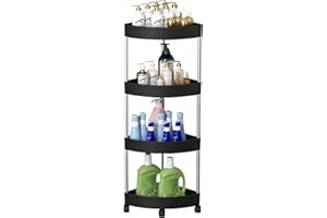 FEMONGY eckregal stehend mit 4 Ebenen duschablage ohne Bohren schwarz, corner shelf, Regal Badezimmer ohne Bohren für Badezimmer, Wohnzimmer, Schlafzimmer, Küche (36 x 25,5 x 85 cm)
