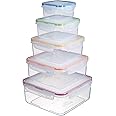 5pce container set - Square & Nestable with Col Seals 2.1lt/1.3lt/820ml/430ml/180ml