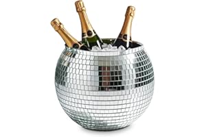 MikaMax Eiskübel Discokugel – XL 11 Liter – Getränkekühler für Partys – Weinkühler & Eisbehälter – Silberner Disco Ice Bucket - 27,5cm