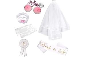 Foonii Set de Novia a Ser Rosetón de Banda y Velo Blanco de Novia de Boda con Peine, Gafas y Guantes para Suministros de Fiesta de Noche de Ducha Nupcial, 6 Pièces
