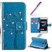 Produktbild EMAXELERS Huawei P9 Hülle,Schutzhülle Ledertasche Schwarz PU Leder Brieftasche Diamant Schmetterlinge Handytasche Schale Standfunktion für Huawei P9,Diamond Blue Wishing Tree