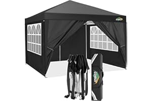 COBIZI Tonnelle Pliante 3x3 de Jardin Exterieur Tente Barnum Pliant 3x3 Tente de Reception Imperméable avec 4 parois latérales, Tente de Reception pour Mariage, extérieur, Jardin, fête(3x3m, Noir)
