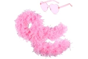Ceboic Federboa, 2M Modischer Feder Boa mit Herzförmigen Randlosen Sonnenbrillen, Damen Türkei Federn Zubehör Kostümzubehör für Hochzeit Ankleiden Party Cosplay Karneval Halloween Weihnachten Kostüm