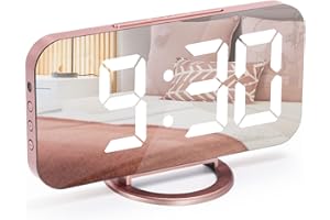 U-picks LED Digital Alarm Clock Mirror Alarm Clock, Large 6.5" LED Display with Light Sensing Dimming Mode, Adjustable Brightness, 2 USB Charging Ports Button Snooze Function for Bedroom Living Room