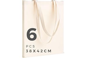 POLHIM 2 | 6 | 12 | 24 | 48 sztuk 38 x 42 cm bawełniana torba na zakupy, wielokrotnego użytku, naturalne torby, płótno, odpowiednie do majsterkowania, reklamy, promocji, prezent ze sznurkiem, prezent, aktywność (beżowy, 6)