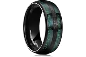 King Will Nature 8mm Herren-Ehering mit grüner Holzeinlage, schwarzer Wolframcarbid, gewölbt, Größe