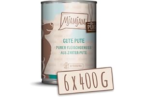 MjAMjAM - Premium Nassfutter für Hunde - purer Fleischgenuss - gute Pute pur 400g, 6er Pack (6 x 400g), naturbelassen mit extra viel Fleisch