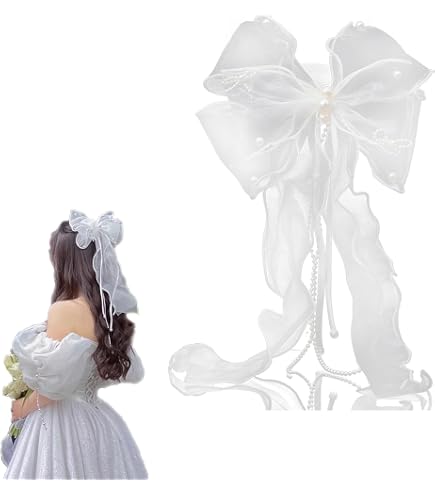 Velo da Sposa con Fiocco di Perle, Grande Fermaglio per Capelli con Fiocco Sposa Corto Fermaglio Velo Bianco per Sposa Accessori per Addio Nubilato