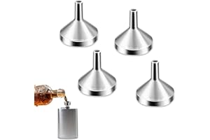 Lollanda 4Pcs Hip Flask Funnels Aluminum, Small Funnels Metal, Mini Funnel for Filling Bottles Containers, Filling Funnel for Perfume Essential Oils Kitchen Use (Silver, 4Pcs)