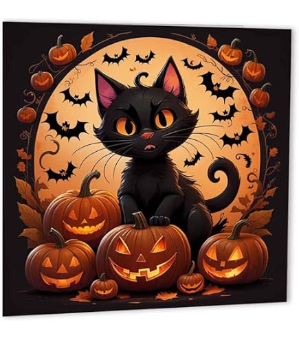 Halloween-Karte „Spukhaus“ – 145 X 145 Mm, Mit Kürbis, Mond & Fledermaus, Inkl. Umschlag