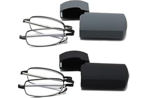 ‎HUBEYE Hubeye 2 Paar Faltbare Lesebrille Mini Tragbare Lesehilfe aus Edelstahl mit Hartschalen-Etui Anti-Blau Sehhilfe für Herren und Damen 2.00