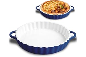 LUPATDY Plat Four en Céramique, 25,5 x 4 cm, Plat a Tarte Rond avec Poignées, pour Tartes, Quiches, Pizzas, Plats à Gratin pour Friteuse à Air Chaud, Four, Fours Micro-ondes, Bleu